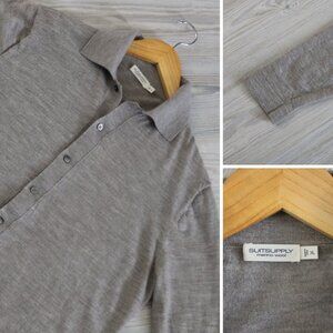 Suitsupply 100% Merino Wool Button Sweater Shirt Men's XL Gray Knit Long Sleeve